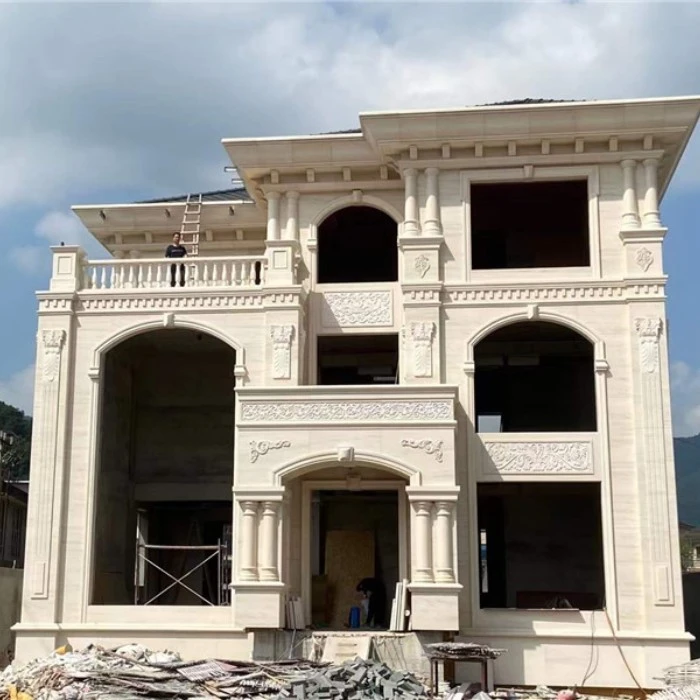 Cream White Limestone Exterior Wall Cladding Tiles Classical Outdoor Villa Limestone