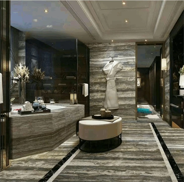 Natural Grey Marble Silver Grey Travertine Big Slab Cut To Size Tiles